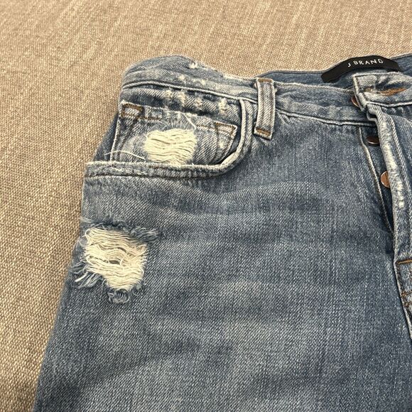 J Brand Jeans Ivy Womens 26 High Rise Bleach Wrecked Faded Cropped Button Fly - Picture 11 of 15